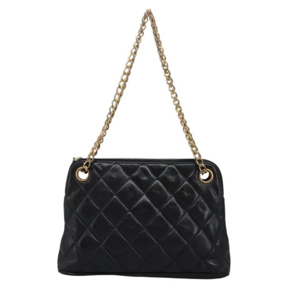 CHANEL Matelasse Chain Hand Bag Lamb Skin Black Gold CC - Picture 1 of 15